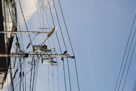 Electric poles that have a central electricity collectorの写真素材