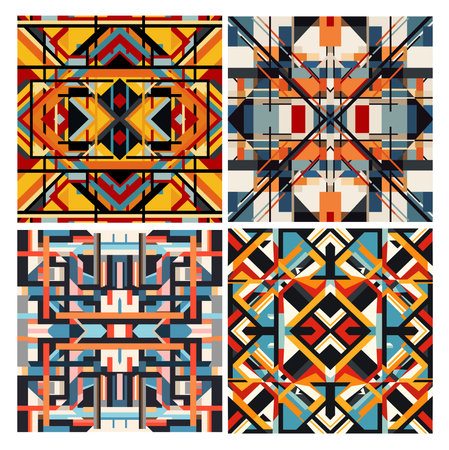Set of vector hand drawn polygonal motif patterns