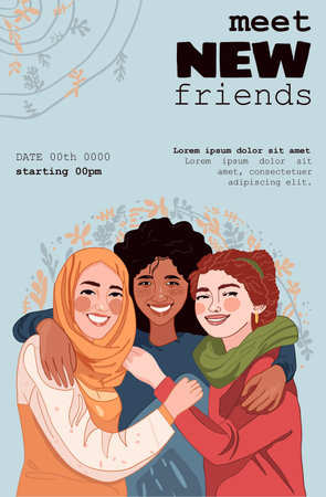 Template Poster with 3 Smiling Girls friendsのイラスト素材