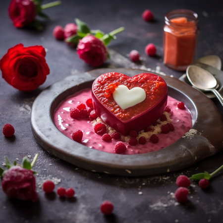 Valentine's day dessert with raspberry mousse, selective focusの素材
