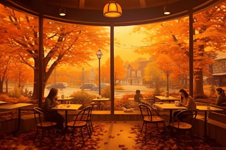 Restaurant in the late autumn. Beautiful view of the cafe.の素材