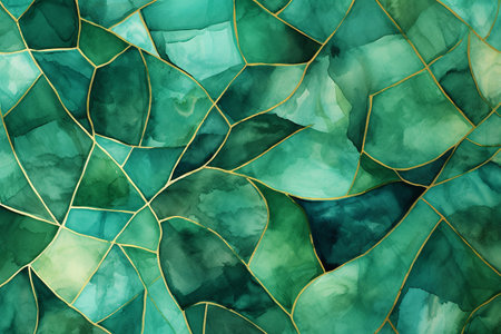 Turquoise marble texture. Watercolor background with gold linesの素材