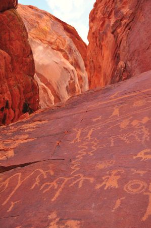 Petroglyphs On Desert Rock Slabの写真素材