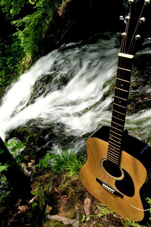 Waterfall Guitar In Natureの写真素材