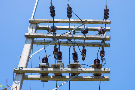 Energy and technology  electrical post by the roadの写真素材