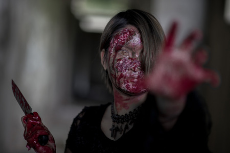 Suicide girl in abandoned building