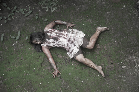 Zombie girl in haunted house scary