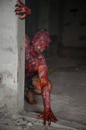 Man who burned the Horror of a in an abandoned buildingの写真素材