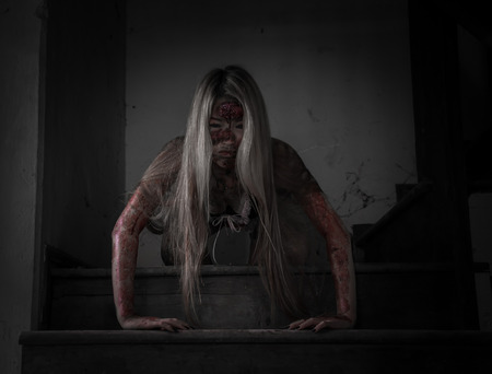 Zombie girl in haunted house scaryの写真素材