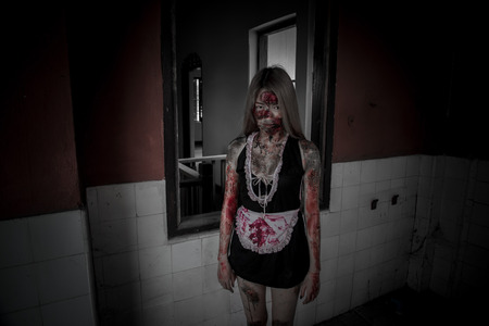 Zombie girl in haunted house scaryの写真素材