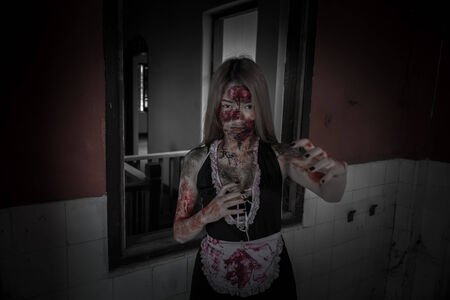 Zombie girl in haunted house scaryの写真素材