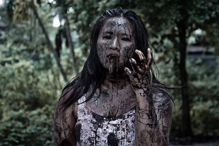 Zombie girl in haunted house scary lot