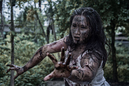 Zombie girl in haunted house scary lotの写真素材
