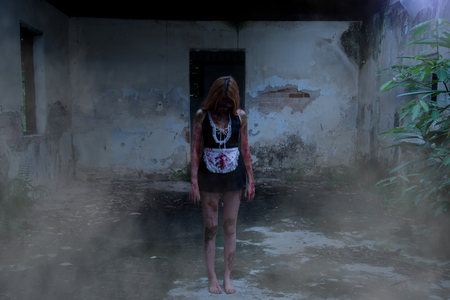 Zombiegirl,Zombie girl in haunted house scaryの写真素材