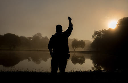 Silhouette of man and beautiful sky. Element of design