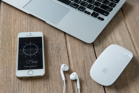 CHIANGMAI, THAILAND -JUNE 22, 2015:Apple iphone 5s displaying Compass application.のeditorial素材
