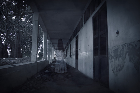 Horror movie scene with a lonely figure on the hall,Horror Scene of a Scary Woman