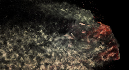 Sack ghost Fear and Halloween Theme: creepy killer in a mask on a dark background painted Tina fear.