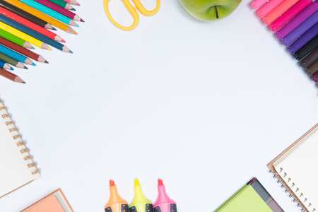 educationschool supplies on white background ready for your design space.の写真素材