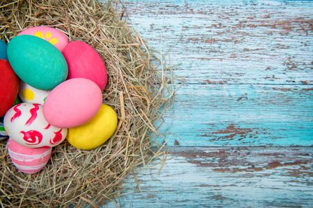 Easter eggs on wooden background