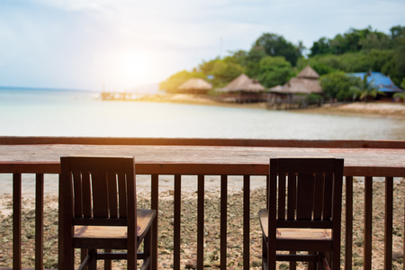Two chairs, sea view, summer templeの写真素材