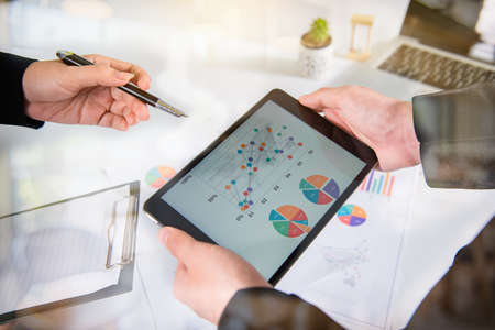 Business team meeting. Photo professional investor working new start up project. Finance task.on wooden desk as conceptの写真素材