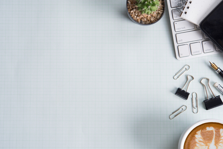 White office desk table with of architect, Top view with copy spaceの写真素材