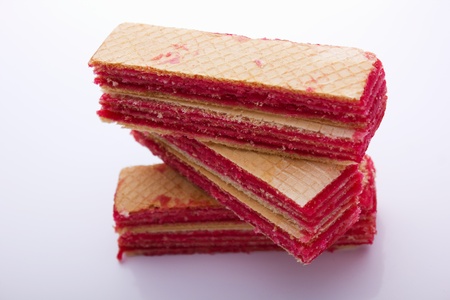 Turkish delight wafers with pink on a white backgroundの写真素材