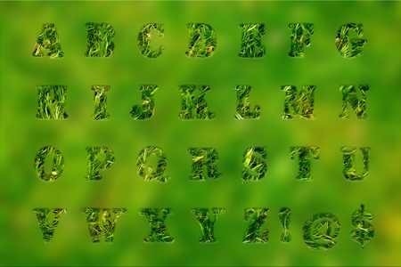 alphabet, letters and symbols of green grass and mossの写真素材