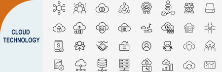 Cloud technology line icons. Set of vector line icons. Cloud computing concept.