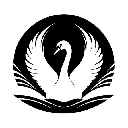 Black and white swan silhouette vector illustration.のイラスト素材