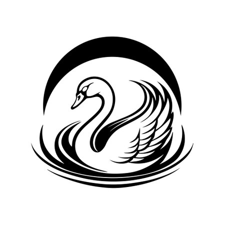 Black and white swan silhouette vector illustration.のイラスト素材