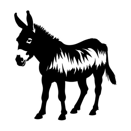 Vector silhouette of a donkey on a white background. Vector illustration.のイラスト素材
