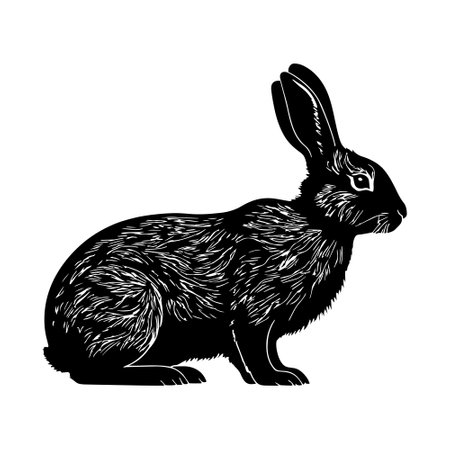 Rabbit black silhouette on a white background. Vector illustration of a rabbit.のイラスト素材