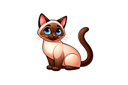 Cartoon cat with beautiful eyes, stylized and cute, bright colors, adorable on a white backgroundの写真素材