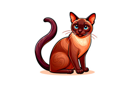 Cartoon cat with beautiful eyes, stylized and cute, bright colors, adorable on a white backgroundの写真素材