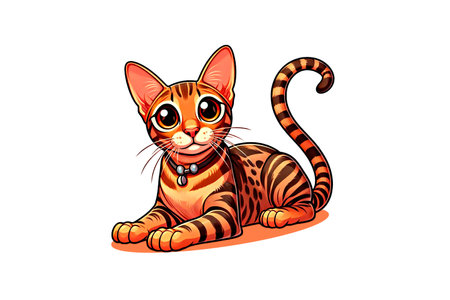 Cartoon cat with beautiful eyes, stylized and cute, bright colors, adorable on a white backgroundの写真素材