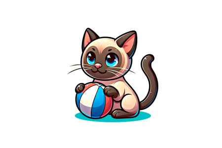 Cartoon cat with beautiful eyes, stylized and cute, bright colors, adorable on a white backgroundの写真素材
