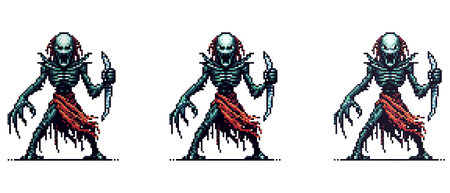 Detailed pixel art depicting a fantastic scary creature with claws, done in a gaming style.のイラスト素材