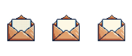 Pixel art of an open envelope with a letter inside in a retro video game style perfect for Valentine's Day or romantic messagesのイラスト素材