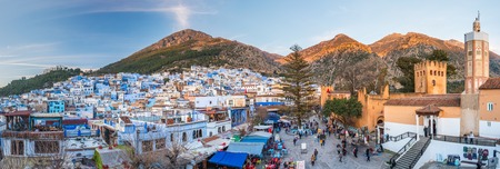 Panorama of Chefchaouen, Morocco. Blue city. Traveling through Morocco.のeditorial素材