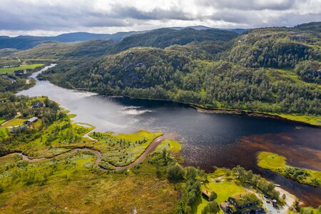 Aerial footage of Tjorhom Norway