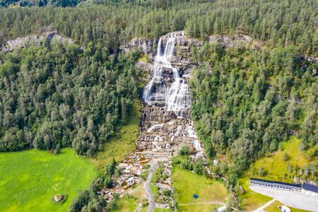 The beautiful Tvindefossen Waterfall, Voss, in summer Norwayの写真素材