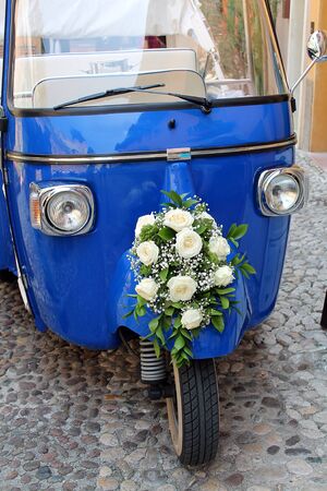  bridal bouquet on blue Motorcycles の写真素材