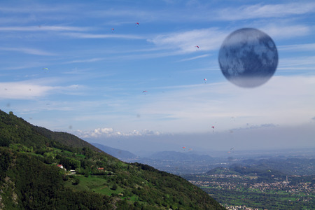 blue moon in the mountainsの写真素材