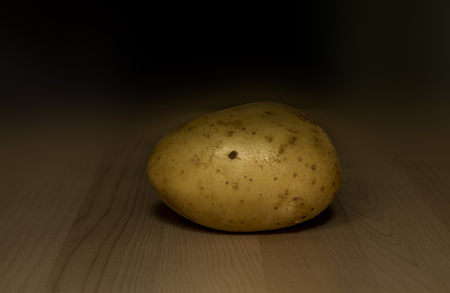 one yellow potato on wooden background , cの写真素材