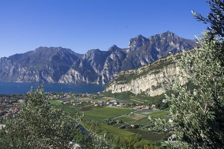 mountain lake Garda, a Aerial View on a sunny dayの写真素材