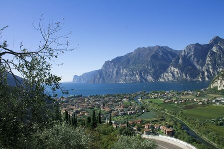 mountain lake Garda, a Aerial View on a sunny dayの写真素材