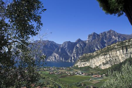 mountain lake Garda, a Aerial View on a sunny dayの写真素材