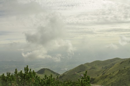 Spring morning at mountains and cloudsの写真素材